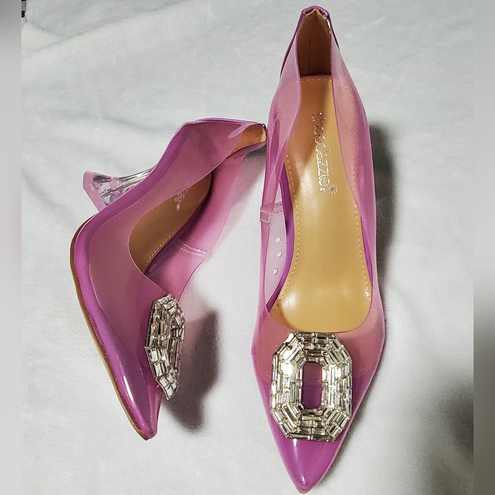 🔥2/$45 #003 NWT Woman's Embellished Pink See through PumP Sz7.5